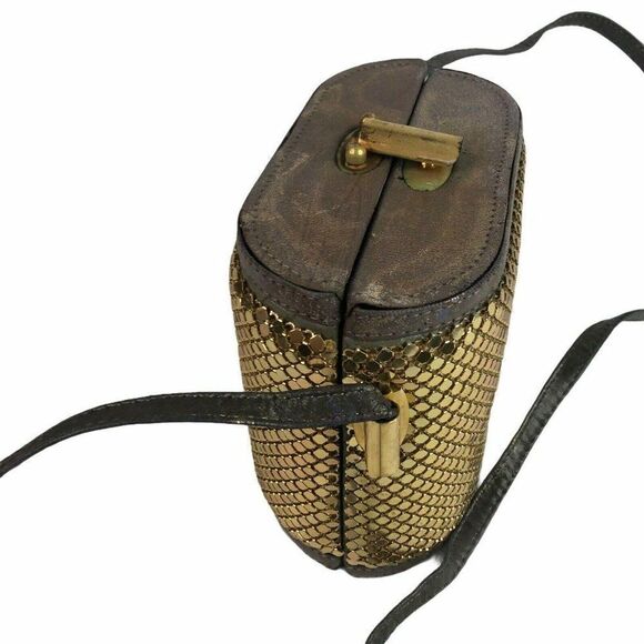 Vintage Comeco Gold Chainmail Purse Gray Leather - Picture 7 of 9